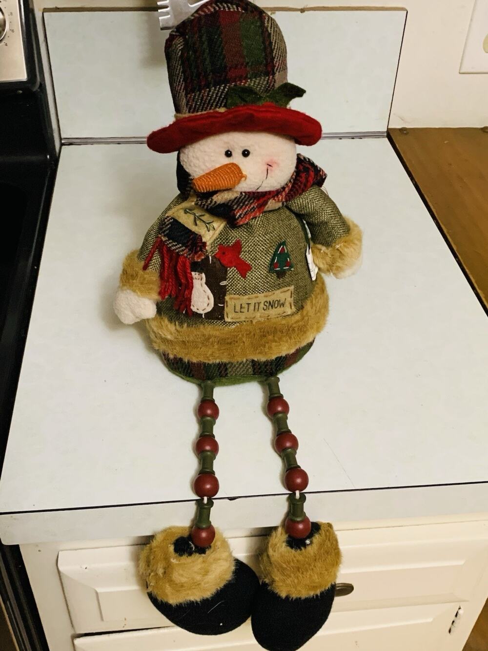 2010 Cypress Home Fabric Table Holiday Decor 19" Sitting Snowman